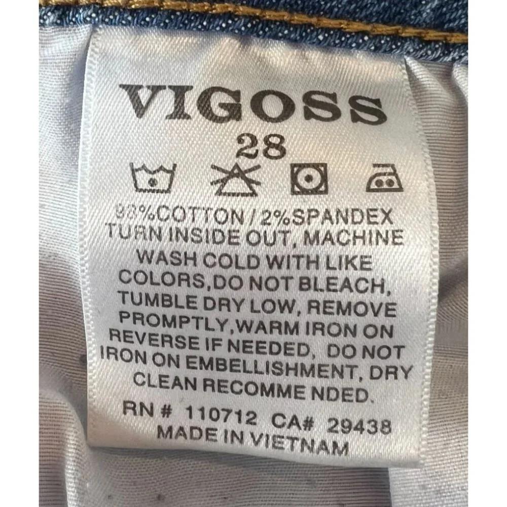 Vigoss Frankie Slim Straight Denim Jeans Size 28 Distressed Ripped Blue